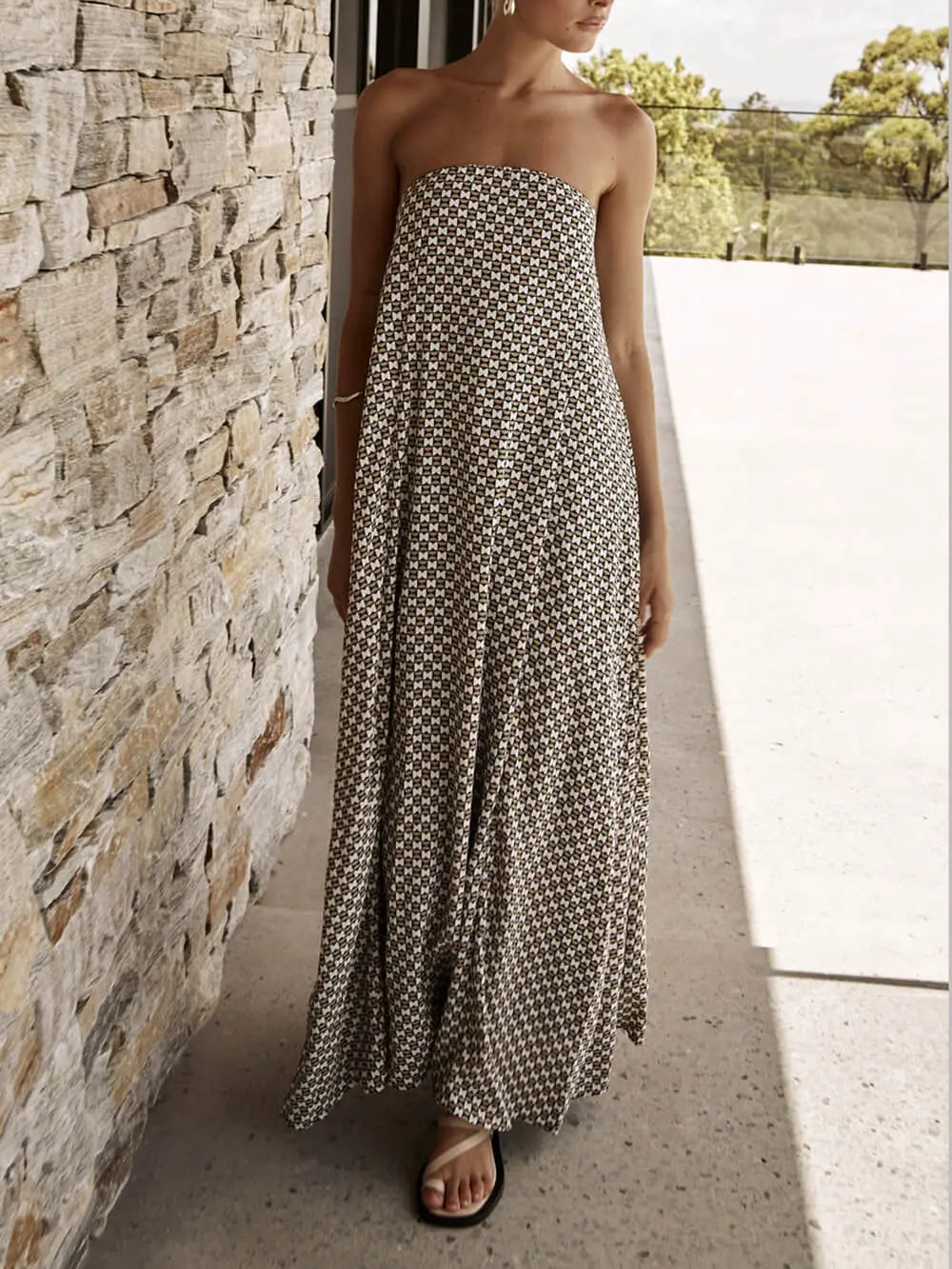 Bohemian Diamond Print Maxi Dress FashFizz