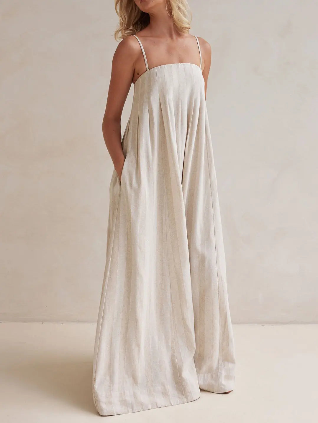 Casual Fashion Halter Neck Striped Maxi Dress FashFizz