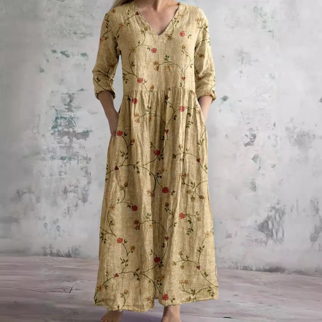 Auréa™ | Summer V-Neck Dress with Floral Elegance FashFizz
