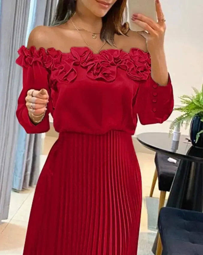 Lunara™ | Elegant Off-Shoulder Maxi Dress FashFizz