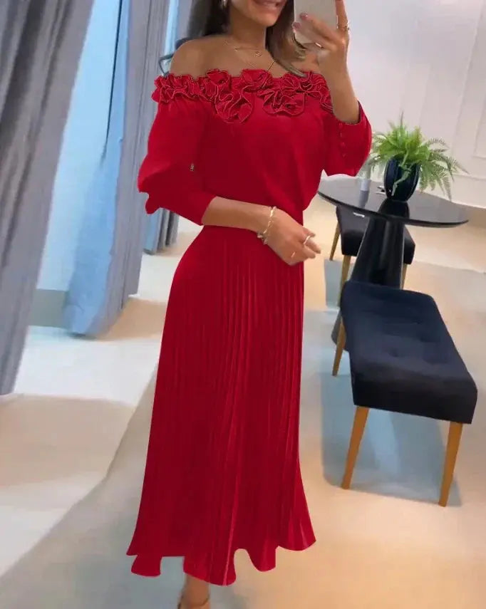Lunara™ | Elegant Off-Shoulder Maxi Dress FashFizz
