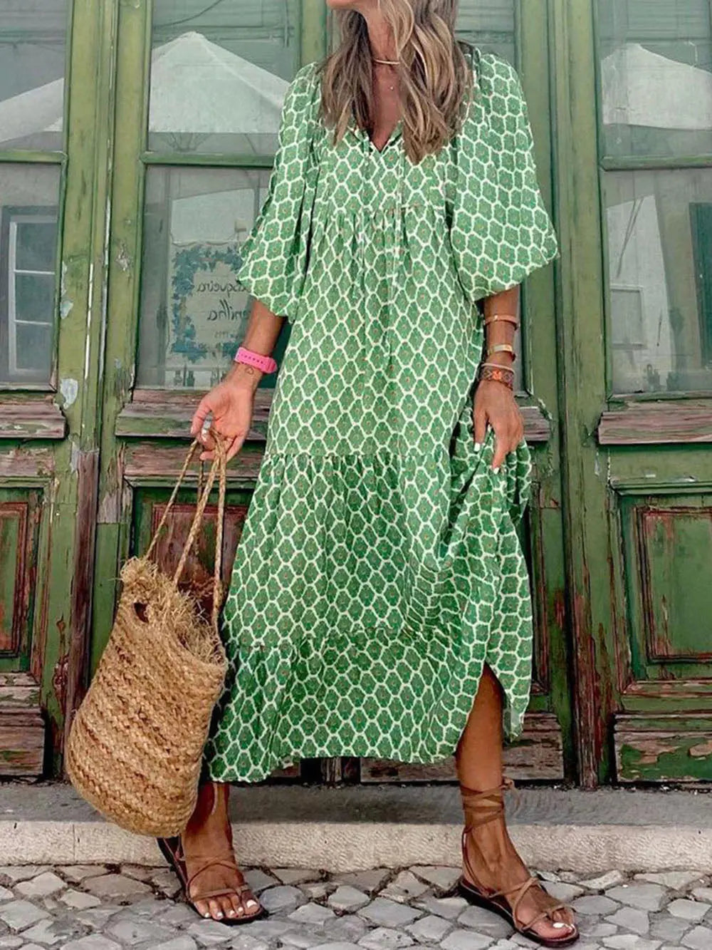 Bohemian Printed Maxi Dress FashFizz