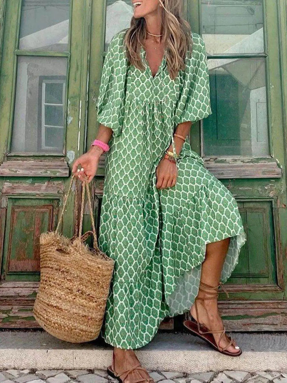 Bohemian Printed Maxi Dress FashFizz