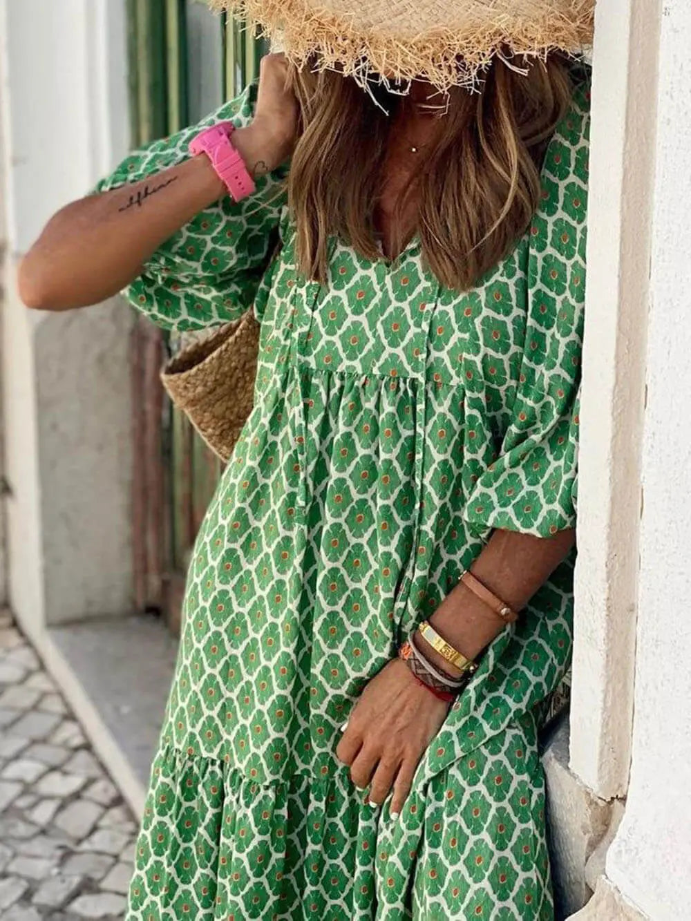Bohemian Printed Maxi Dress FashFizz