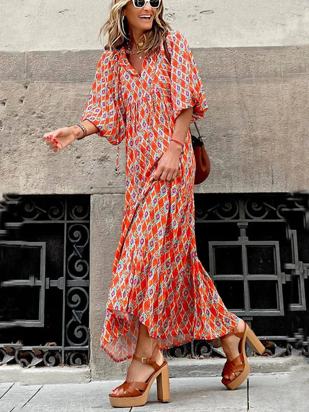 Bohemian Printed Maxi Dress FashFizz