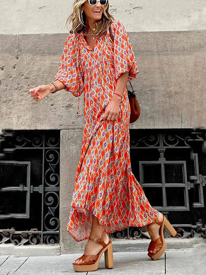 Bohemian Printed Maxi Dress FashFizz