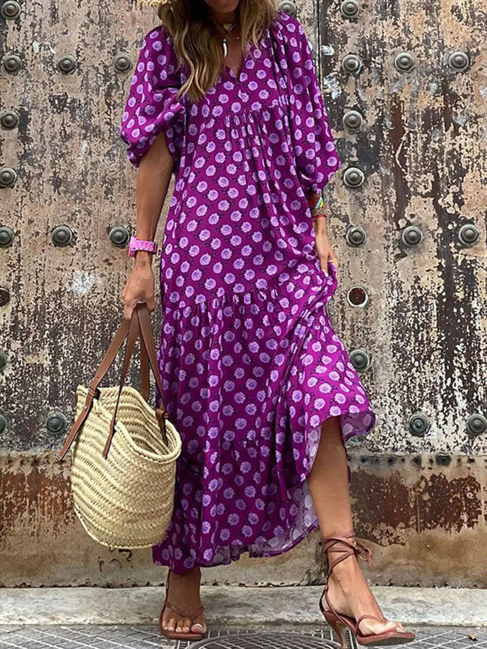 Bohemian Printed Maxi Dress FashFizz
