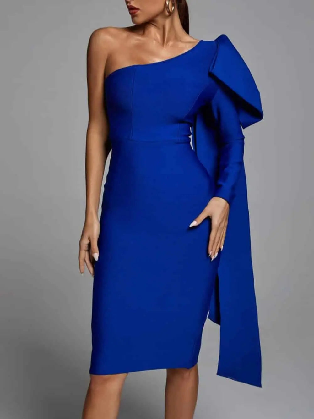 Abbey Blue One Shoulder Bandage Dress FashFizz