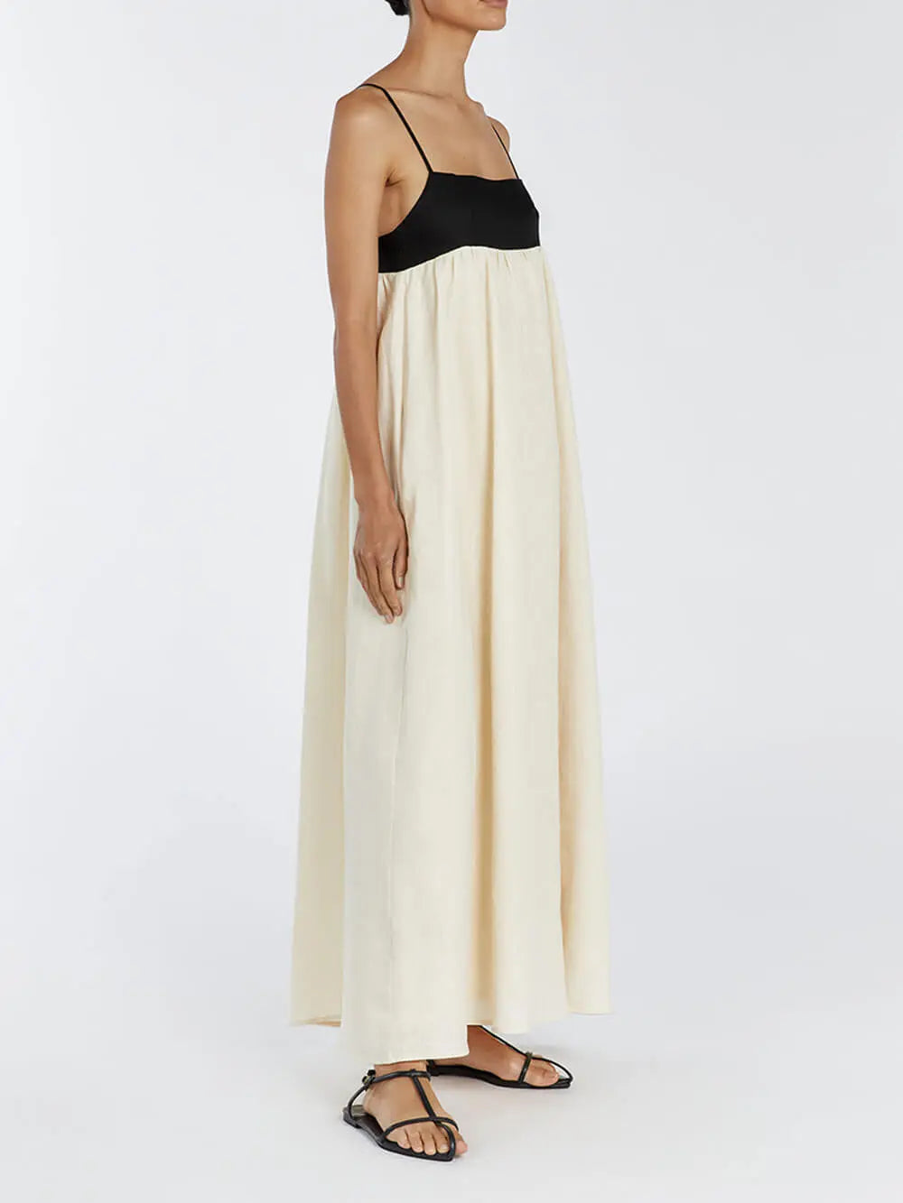 Black And White Loose Suspender Patchwork Maxi Dress FashFizz