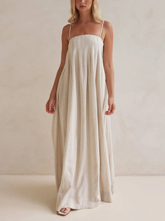 Casual Fashion Halter Neck Striped Maxi Dress FashFizz