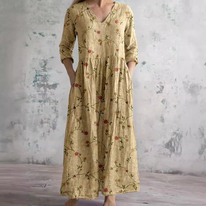 Auréa™ | Summer V-Neck Dress with Floral Elegance FashFizz