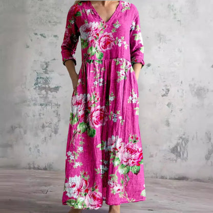 Auréa™ | Summer V-Neck Dress with Floral Elegance FashFizz