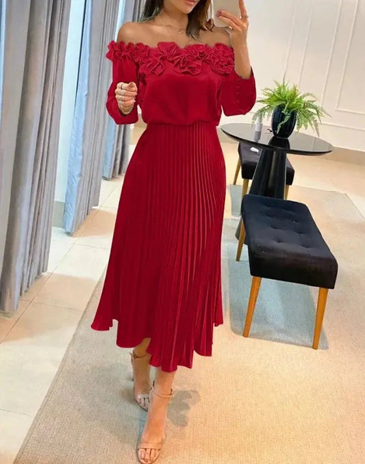 Lunara™ | Elegant Off-Shoulder Maxi Dress FashFizz