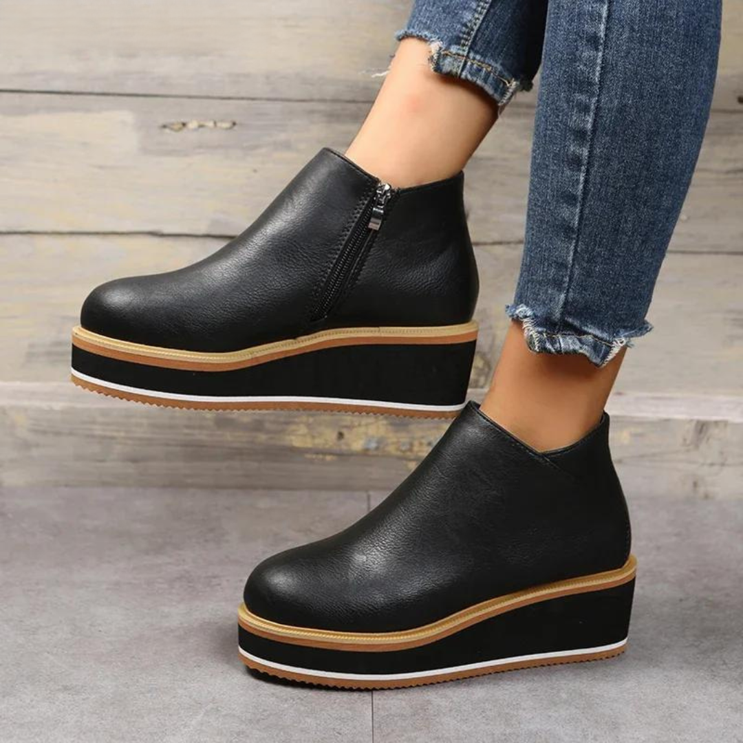 Sylvia™ | Orthopedic Leather ComfortStep Ankle Platform Boots