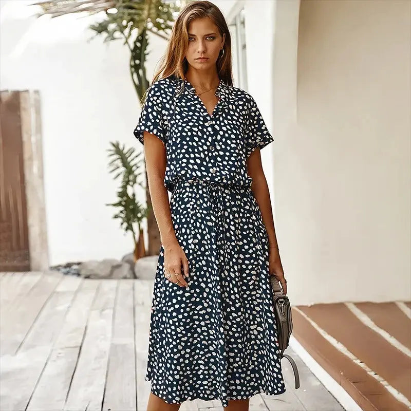 Soléa™ | Vibrant Multi-Colour Summer Midi Dress FashFizz