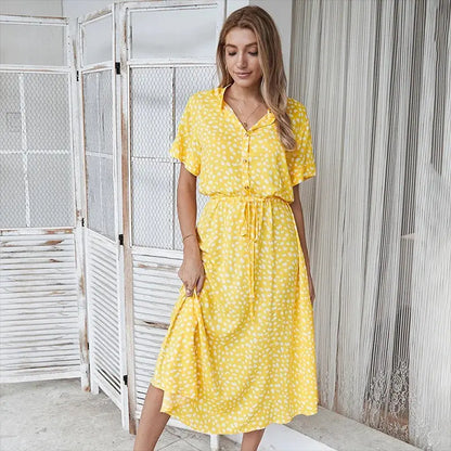 Soléa™ | Vibrant Multi-Colour Summer Midi Dress FashFizz